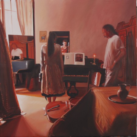 Házikoncert 100x100cm olaj vászon